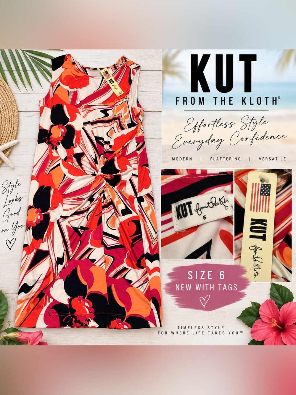 #0384 NWT KUT from the Kloth Abstract Floral Twist Front Dress Size 6